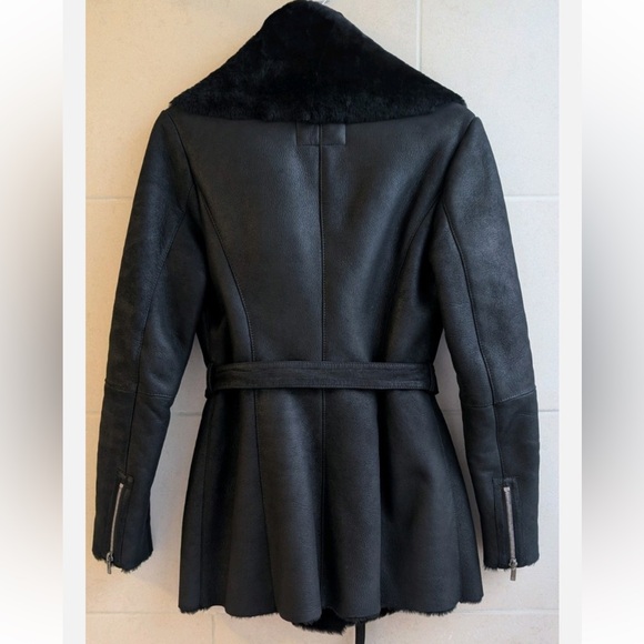 L.K. Bennet CT Amberly Black 100% Sheepskin/Shearling Coat Jacket- size Small